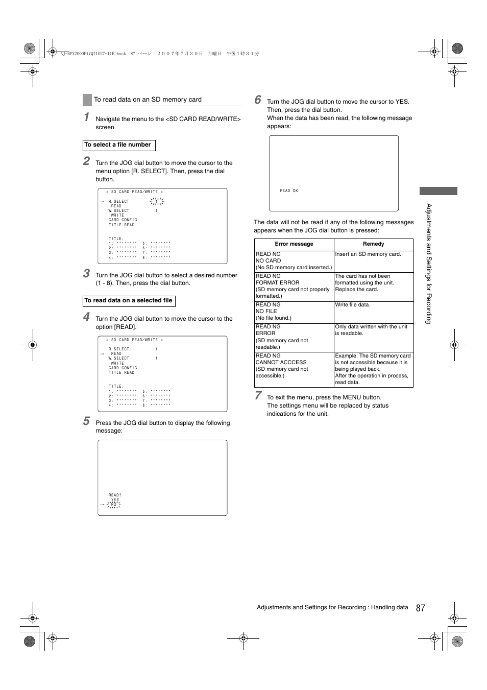 Panasonic AJ-HPX2000 User Manual | Page 87 / 194