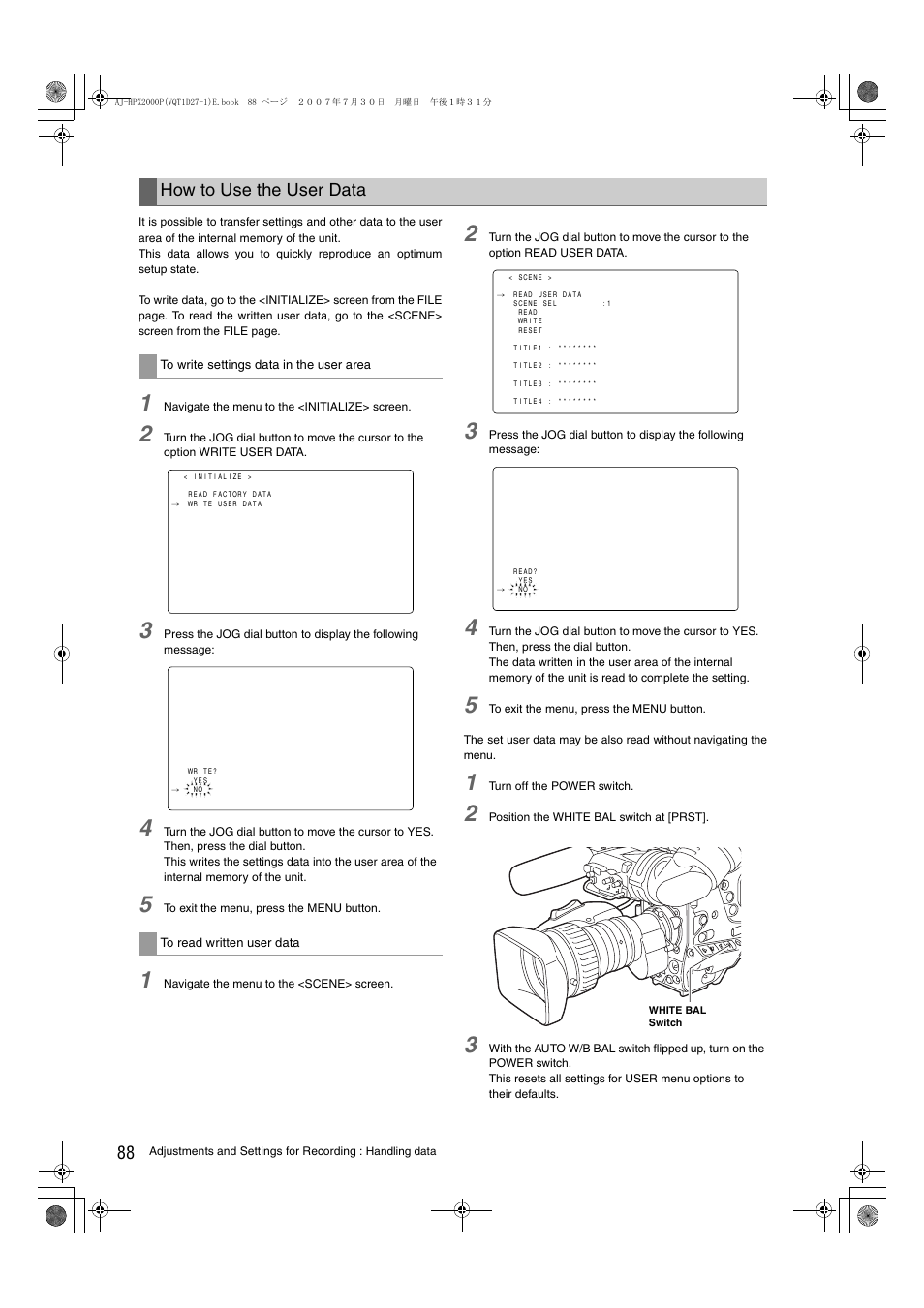 How to use the user data | Panasonic AJ-HPX2000 User Manual | Page 88 / 194