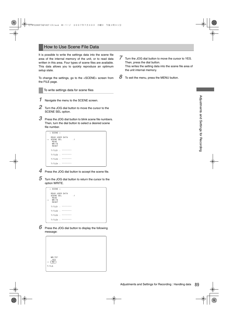 How to use scene file data | Panasonic AJ-HPX2000 User Manual | Page 89 / 194