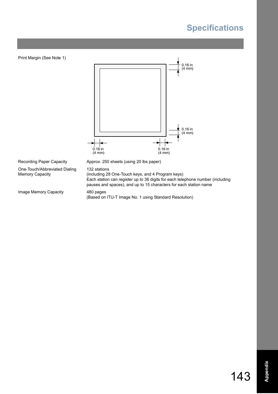 Specifications | Panasonic Panafax UF-5950 User Manual | Page 143 / 158