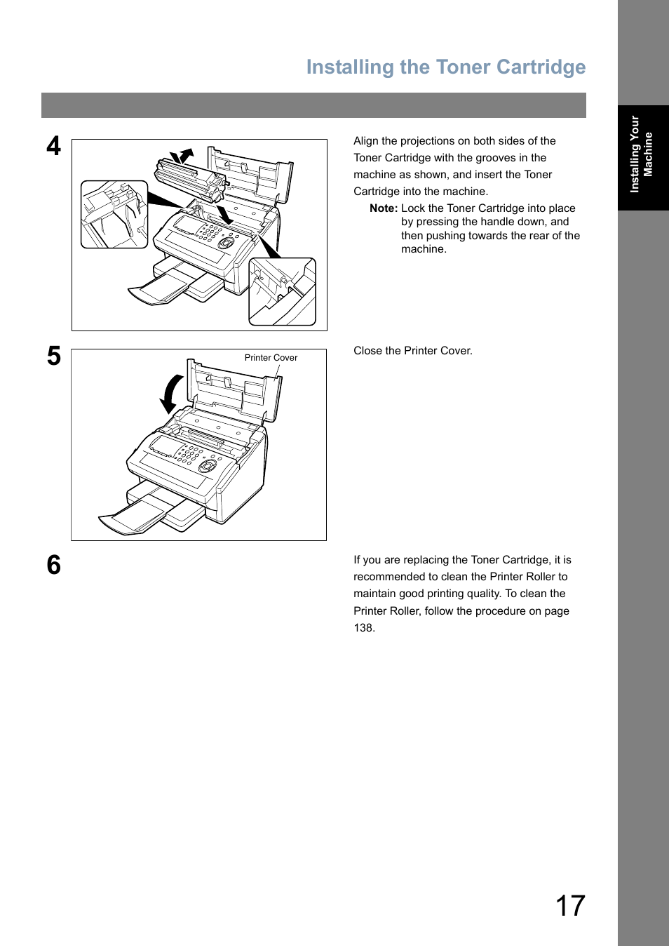 Installing the toner cartridge | Panasonic Panafax UF-5950 User Manual | Page 17 / 158
