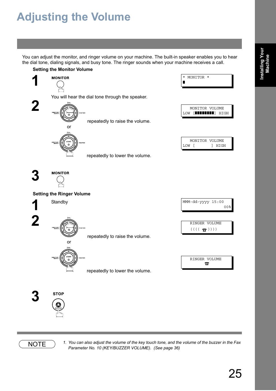 Adjusting the volume | Panasonic Panafax UF-5950 User Manual | Page 25 / 158