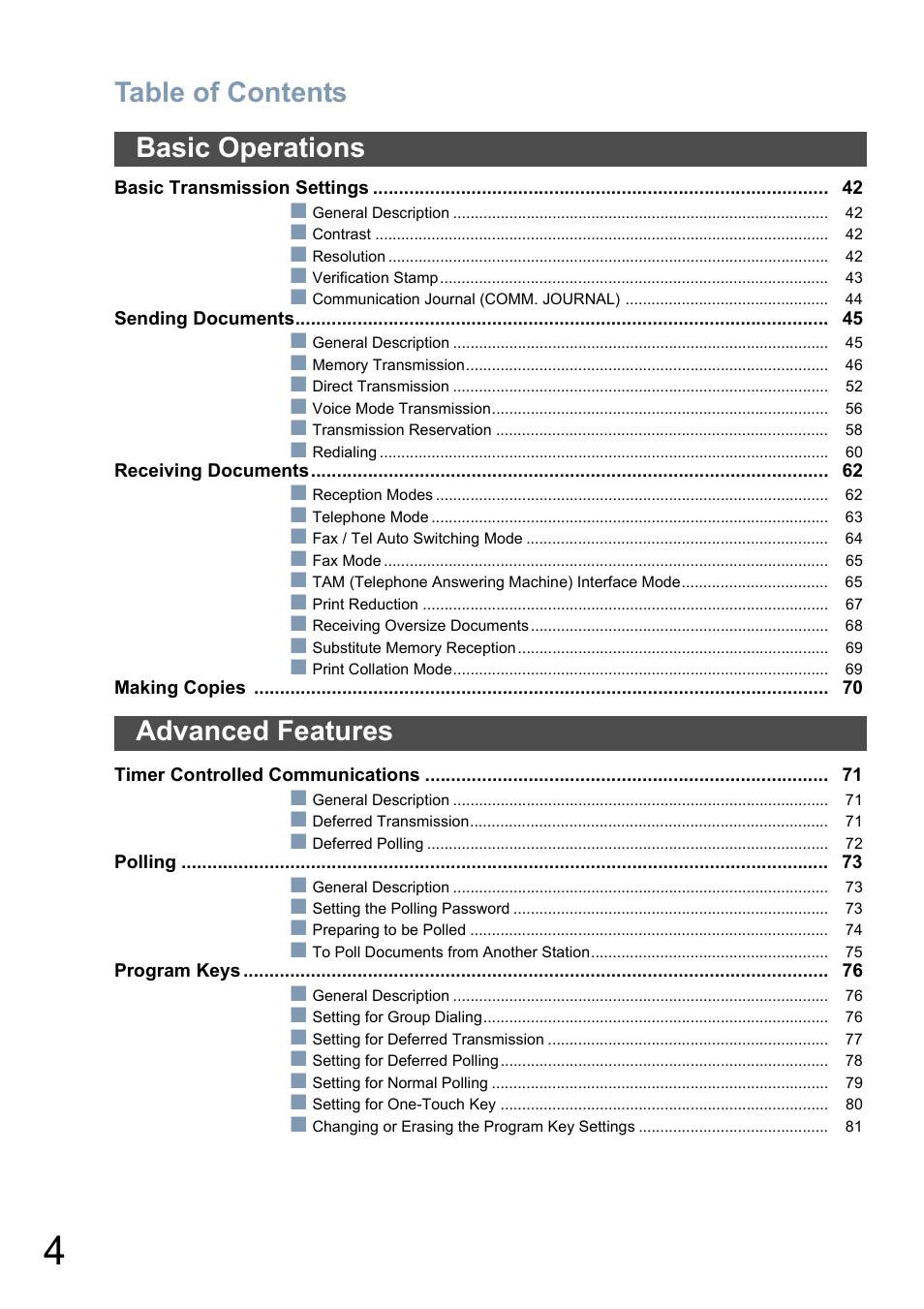 Panasonic Panafax UF-5950 User Manual | Page 4 / 158