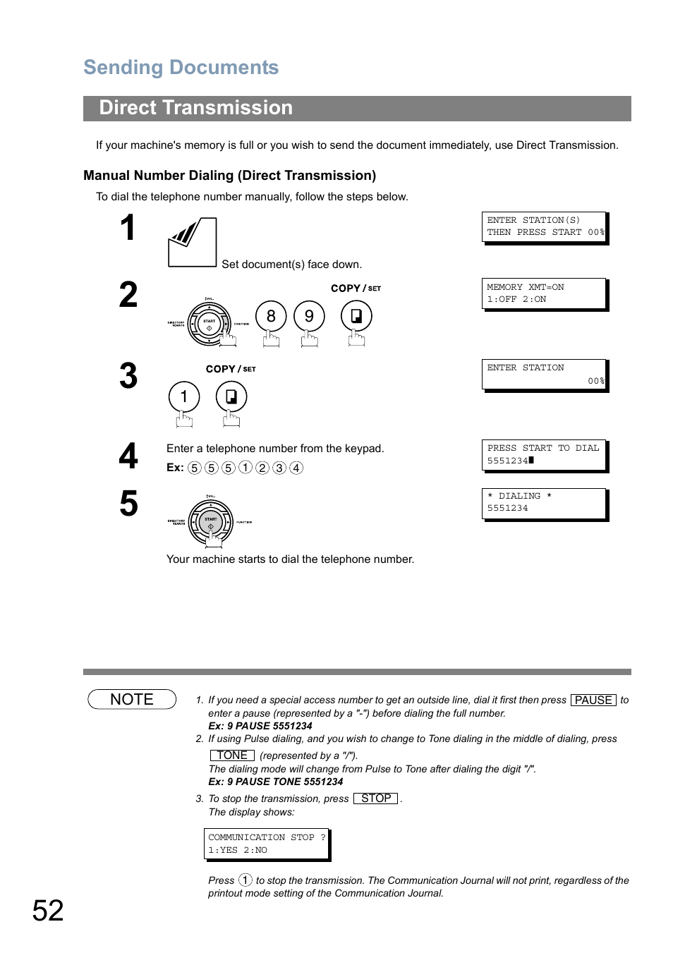 Direct transmission, Sending documents | Panasonic Panafax UF-5950 User Manual | Page 52 / 158