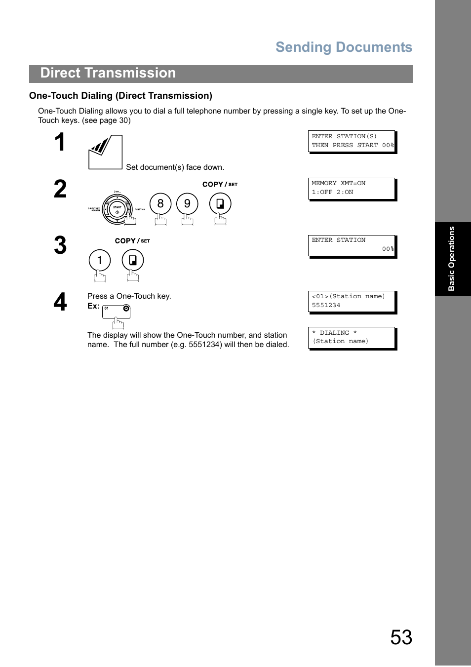 Sending documents, Direct transmission | Panasonic Panafax UF-5950 User Manual | Page 53 / 158
