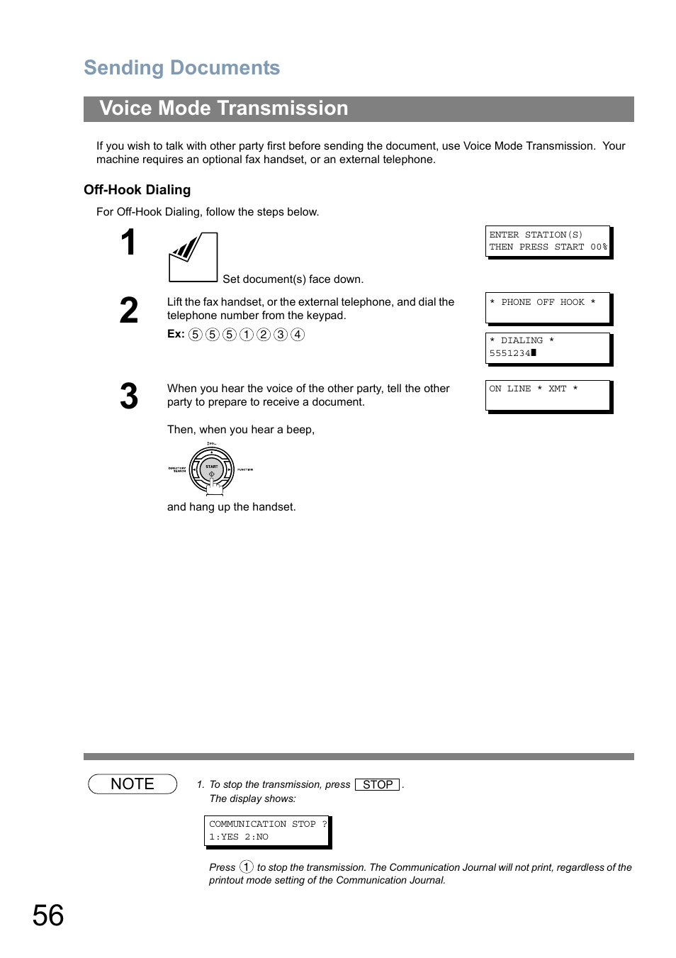 Voice mode transmission, Sending documents | Panasonic Panafax UF-5950 User Manual | Page 56 / 158