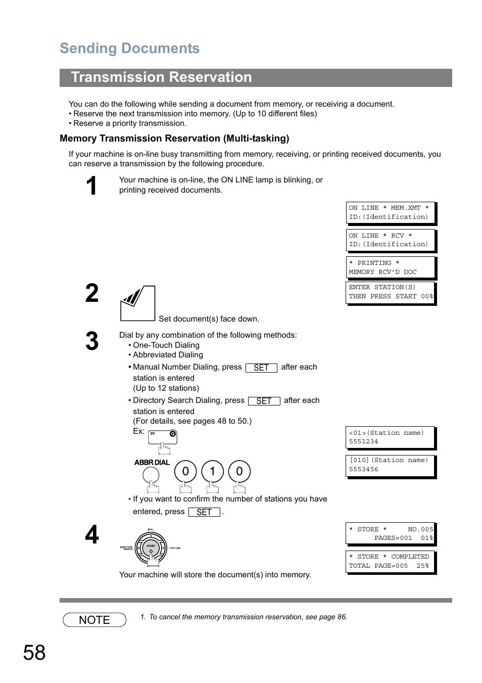 Transmission reservation, Sending documents | Panasonic Panafax UF-5950 User Manual | Page 58 / 158