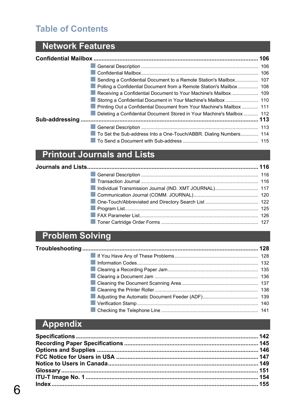 Panasonic Panafax UF-5950 User Manual | Page 6 / 158