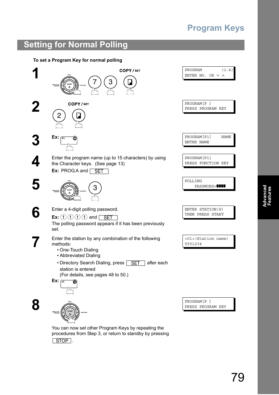 Setting for normal polling, Program keys | Panasonic Panafax UF-5950 User Manual | Page 79 / 158