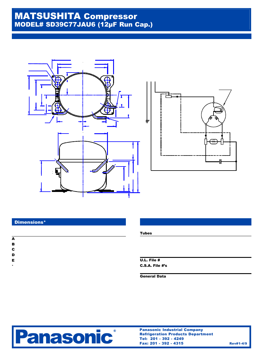 Panasonic, R.s.c.r, Matsushita | Compressor | Panasonic SD39C77JAU6 User Manual | Page 2 / 2