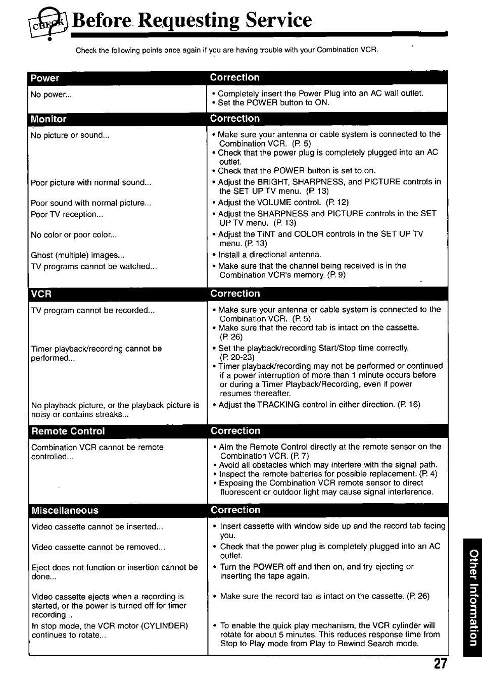 Before requesting service | Panasonic AG-527D User Manual | Page 27 / 28