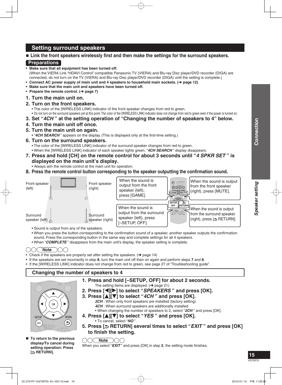 Setting surround speakers | Panasonic SC-ZT2 User Manual | Page 15 / 32