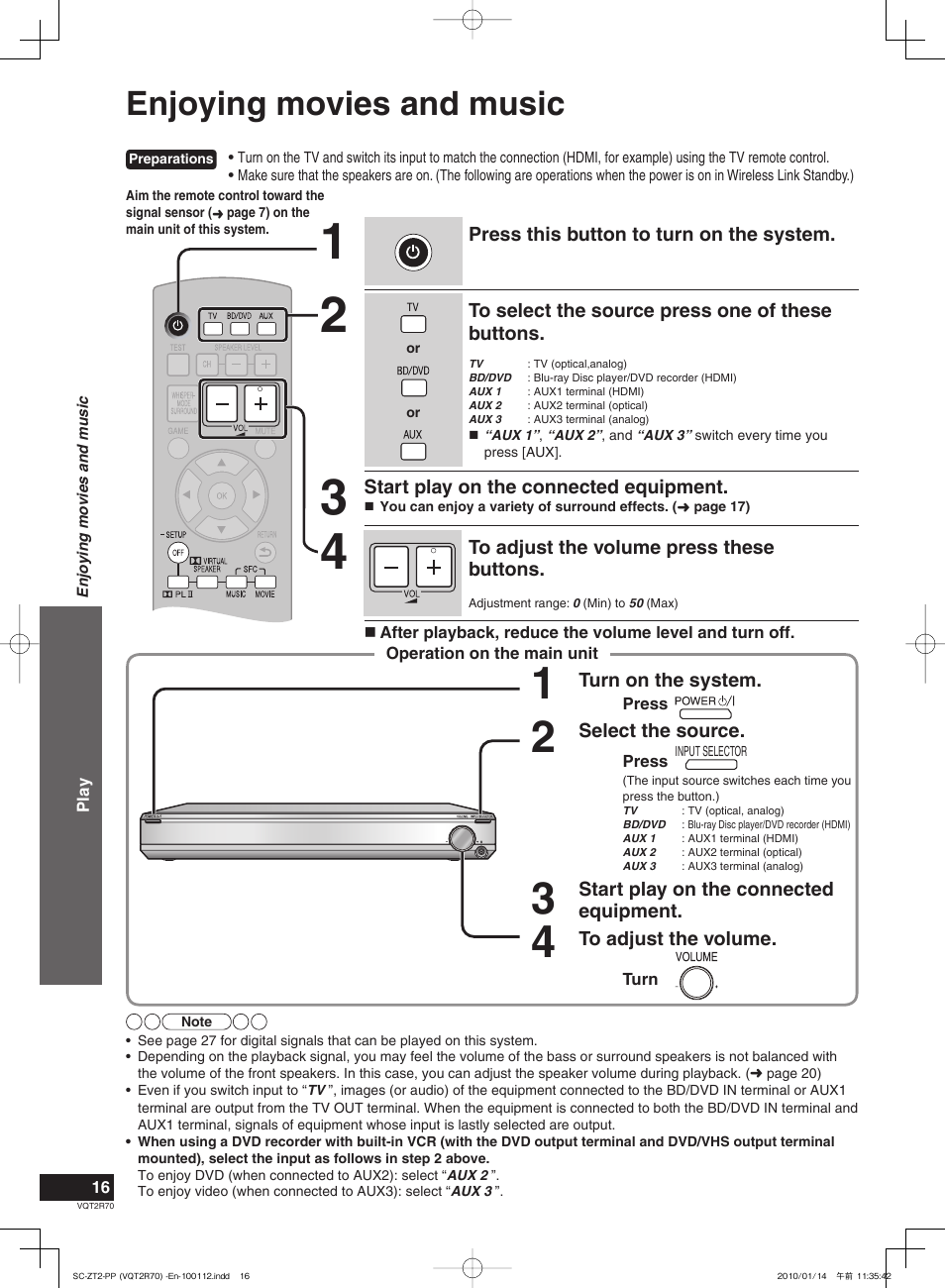 Enjoying movies and music | Panasonic SC-ZT2 User Manual | Page 16 / 32