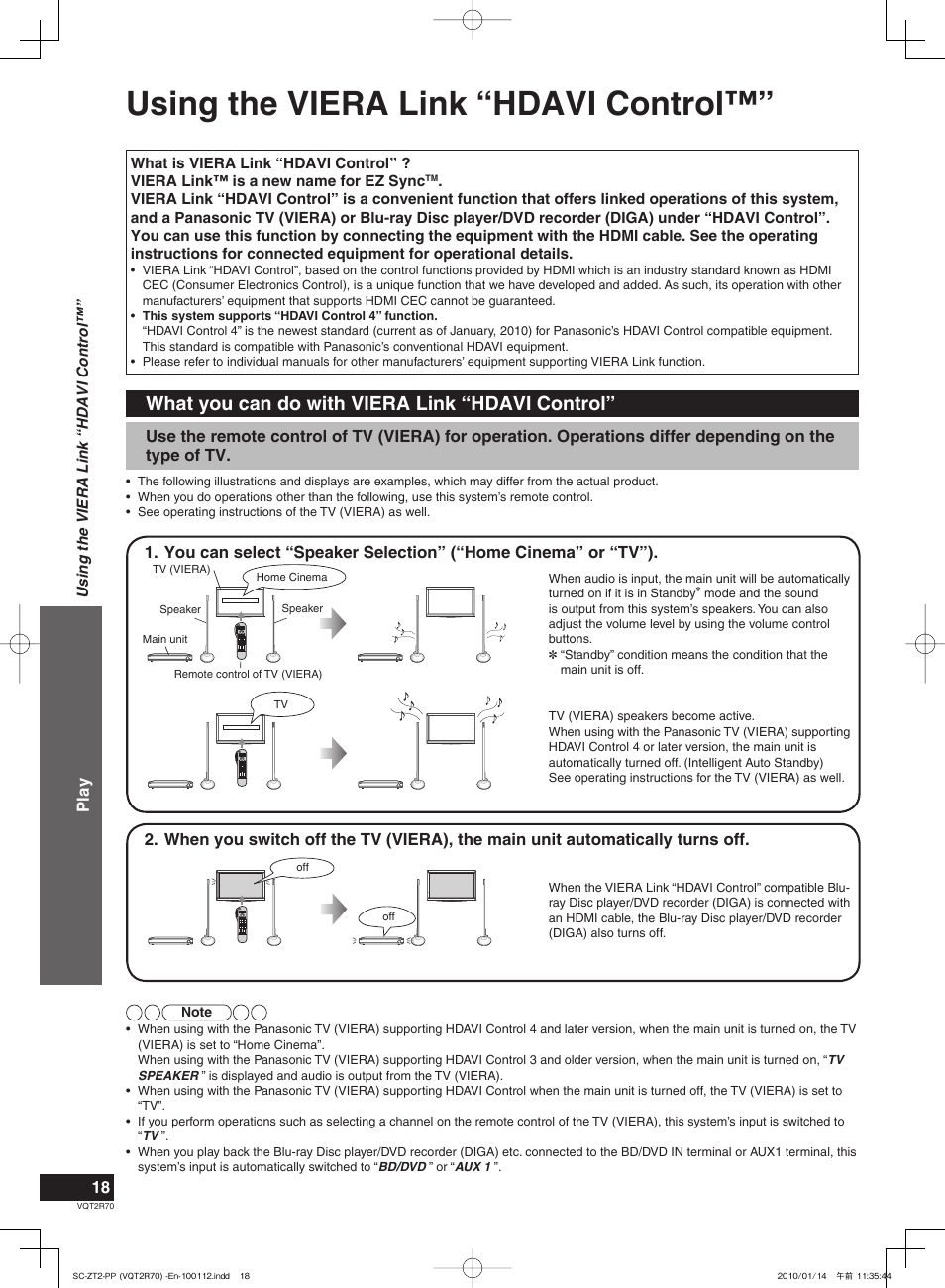 Using the viera link “hdavi control, What you can do with viera link “hdavi control | Panasonic SC-ZT2 User Manual | Page 18 / 32