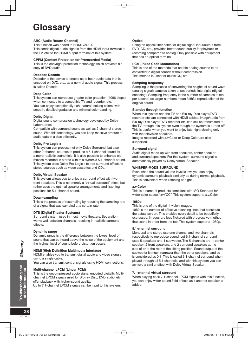 Glossary | Panasonic SC-ZT2 User Manual | Page 28 / 32