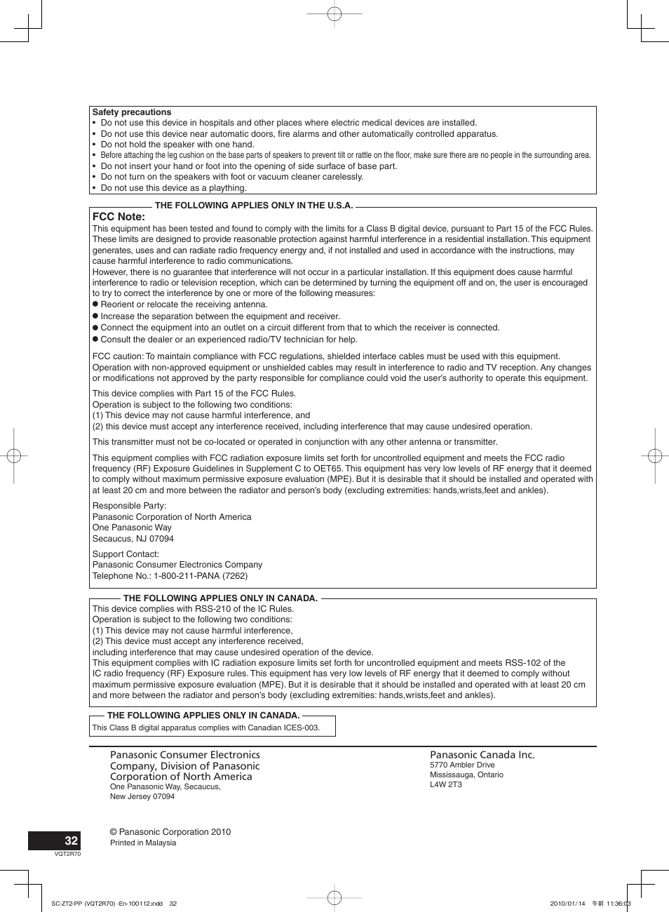 Panasonic SC-ZT2 User Manual | Page 32 / 32