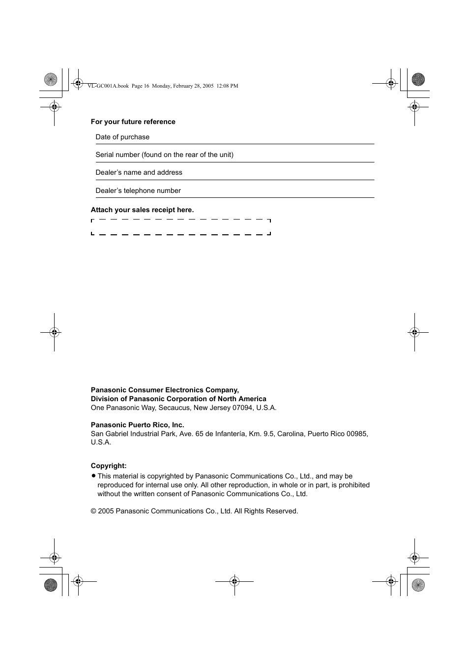 Panasonic VL-GC001A User Manual | Page 16 / 16