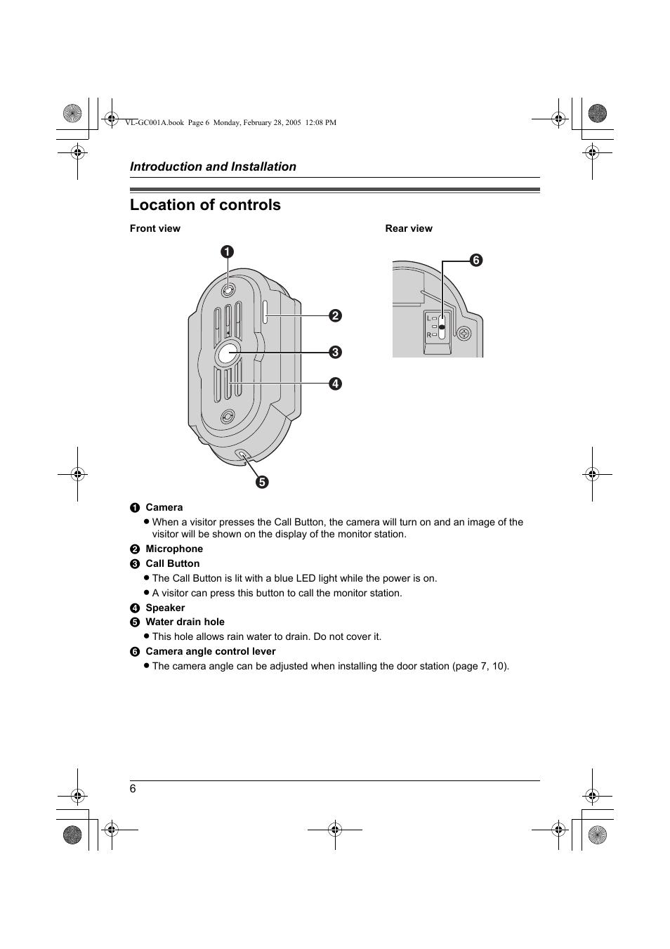 Location of controls | Panasonic VL-GC001A User Manual | Page 6 / 16