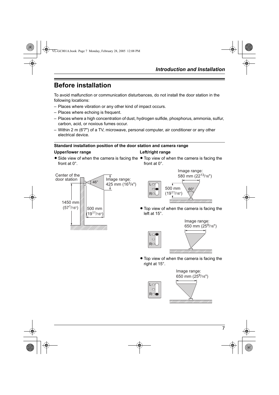 Before installation, Introduction and installation | Panasonic VL-GC001A User Manual | Page 7 / 16