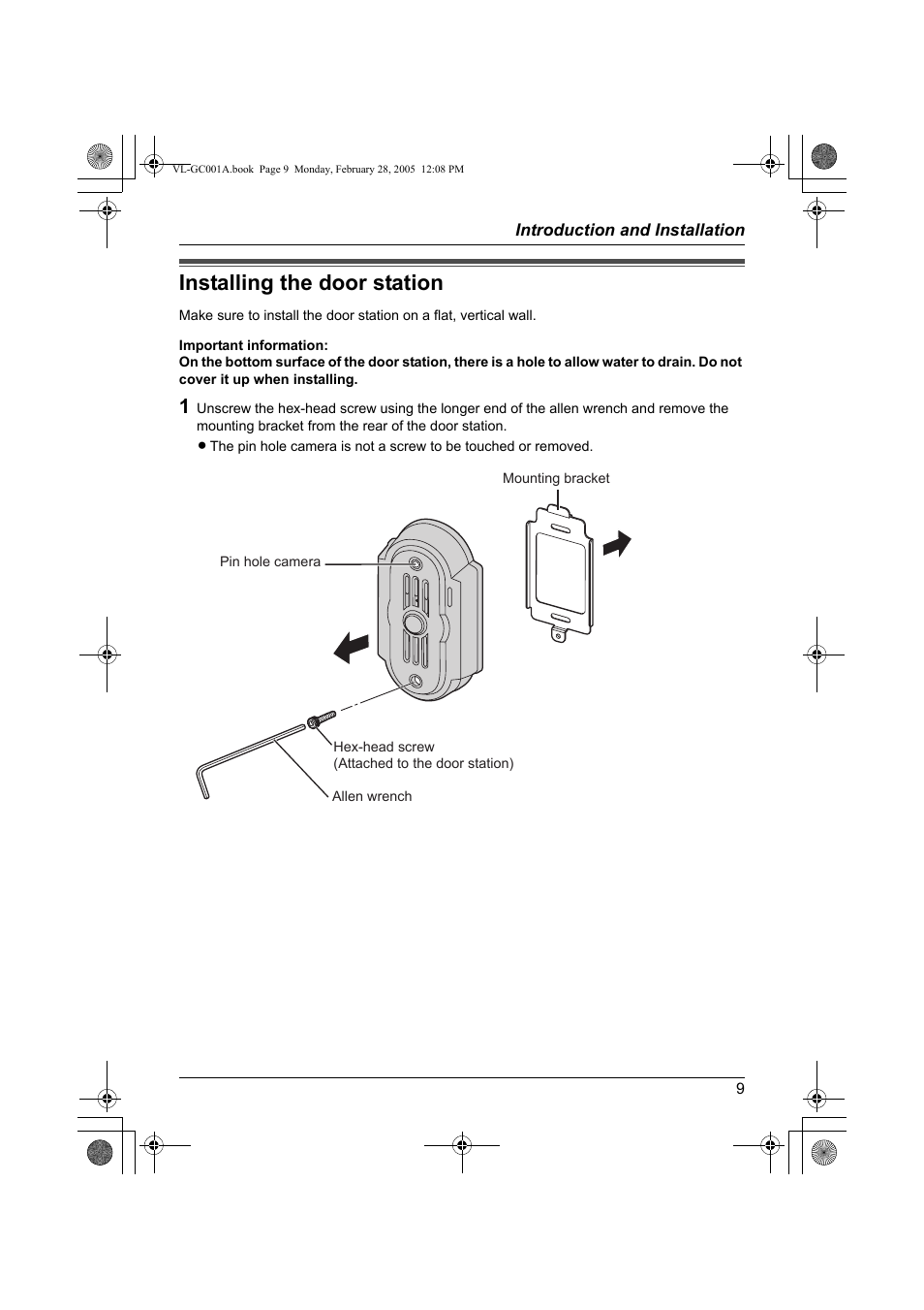 Installing the door station | Panasonic VL-GC001A User Manual | Page 9 / 16