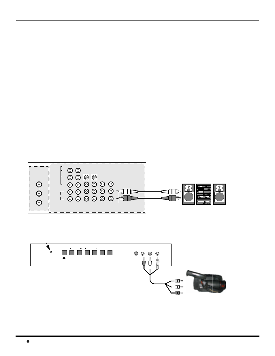 Amplifier (to audio amp), Front control panel, Vcr and cable box connection (contd.) | Amplifier connection (to audio amp), 10 l, Ptional, Quipment, Onnections, Audio adjustments, Press tv/video button to select video 4 input mode | Panasonic CinemaVision PT 53WX42 User Manual | Page 12 / 112