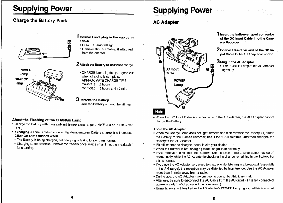 Supplying power, Ac adapter | Panasonic AC Adaptor DE-852D User Manual | Page 5 / 8
