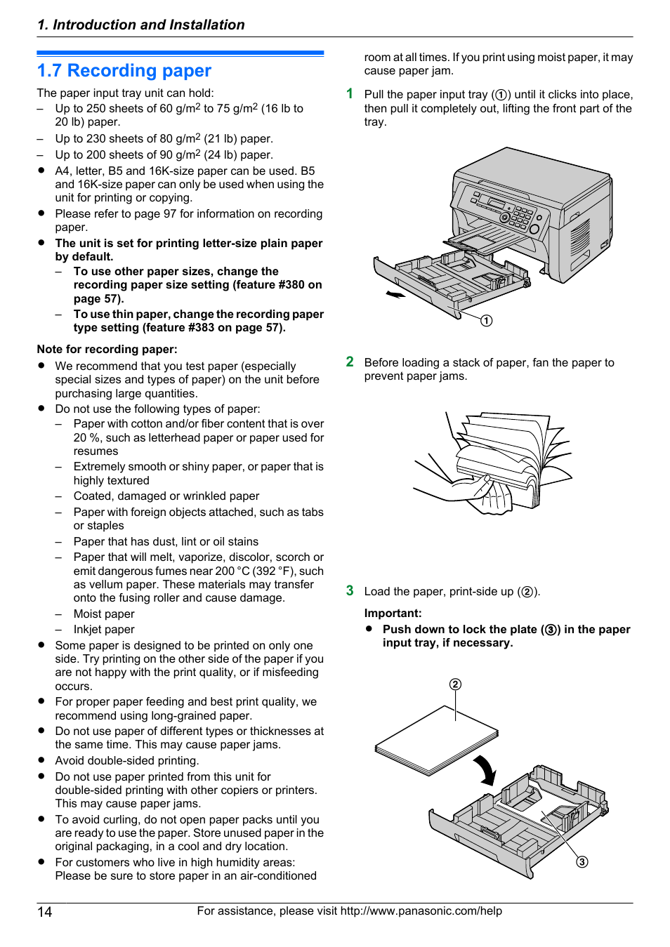7 recording paper, Recording paper, Introduction and installation | Panasonic CM0310DY0-CD User Manual | Page 14 / 116