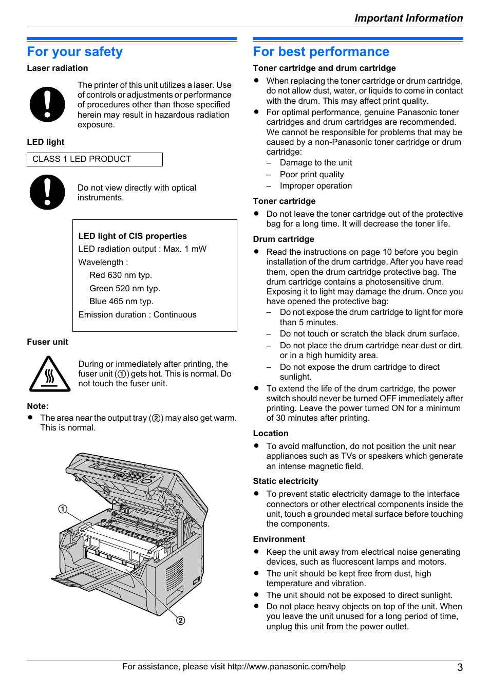 Important information, For your safety, For best performance | Panasonic CM0310DY0-CD User Manual | Page 3 / 116