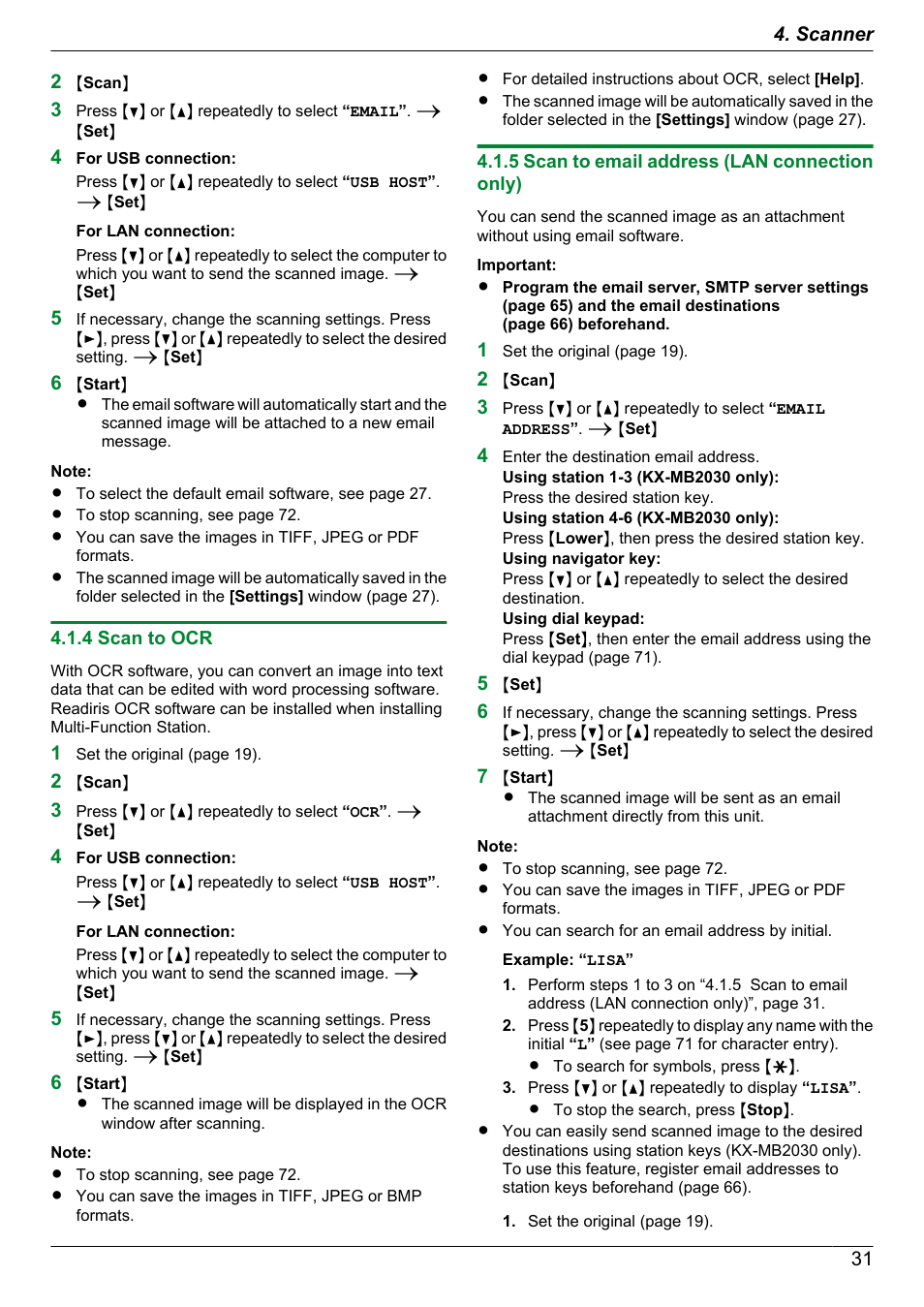 4 scan to ocr, 5 scan to email address (lan connection only) | Panasonic CM0310DY0-CD User Manual | Page 31 / 116