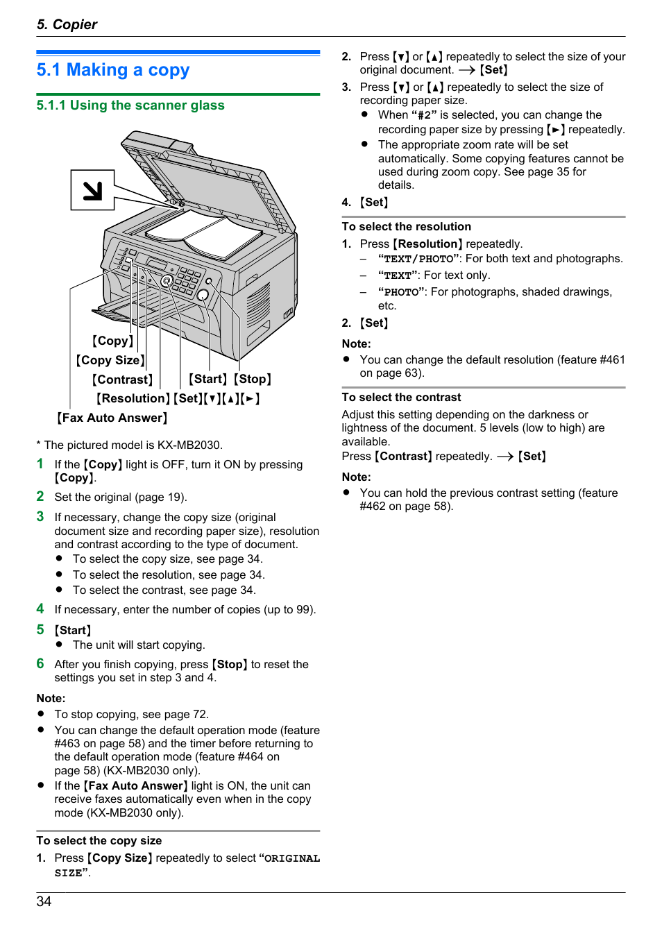 Copier, Copy, 1 making a copy | 1 using the scanner glass, Making a copy | Panasonic CM0310DY0-CD User Manual | Page 34 / 116