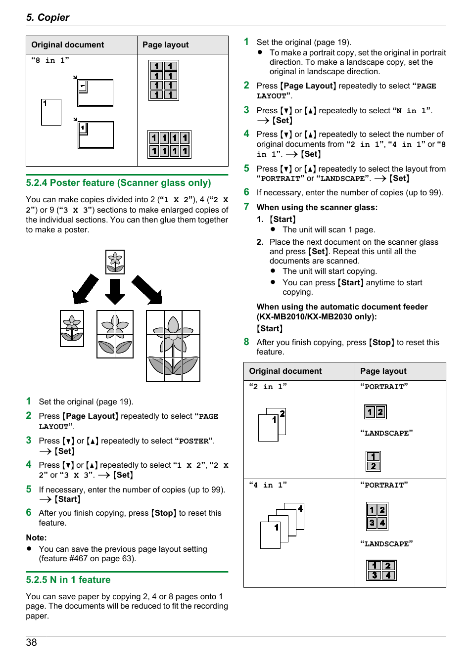 4 poster feature (scanner glass only), 5 n in 1 feature | Panasonic CM0310DY0-CD User Manual | Page 38 / 116