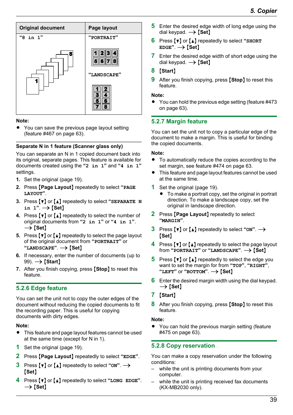 6 edge feature, 7 margin feature, 8 copy reservation | Panasonic CM0310DY0-CD User Manual | Page 39 / 116