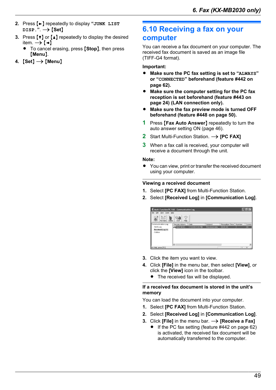 10 receiving a fax on your computer, Receiving a fax on your computer | Panasonic CM0310DY0-CD User Manual | Page 49 / 116