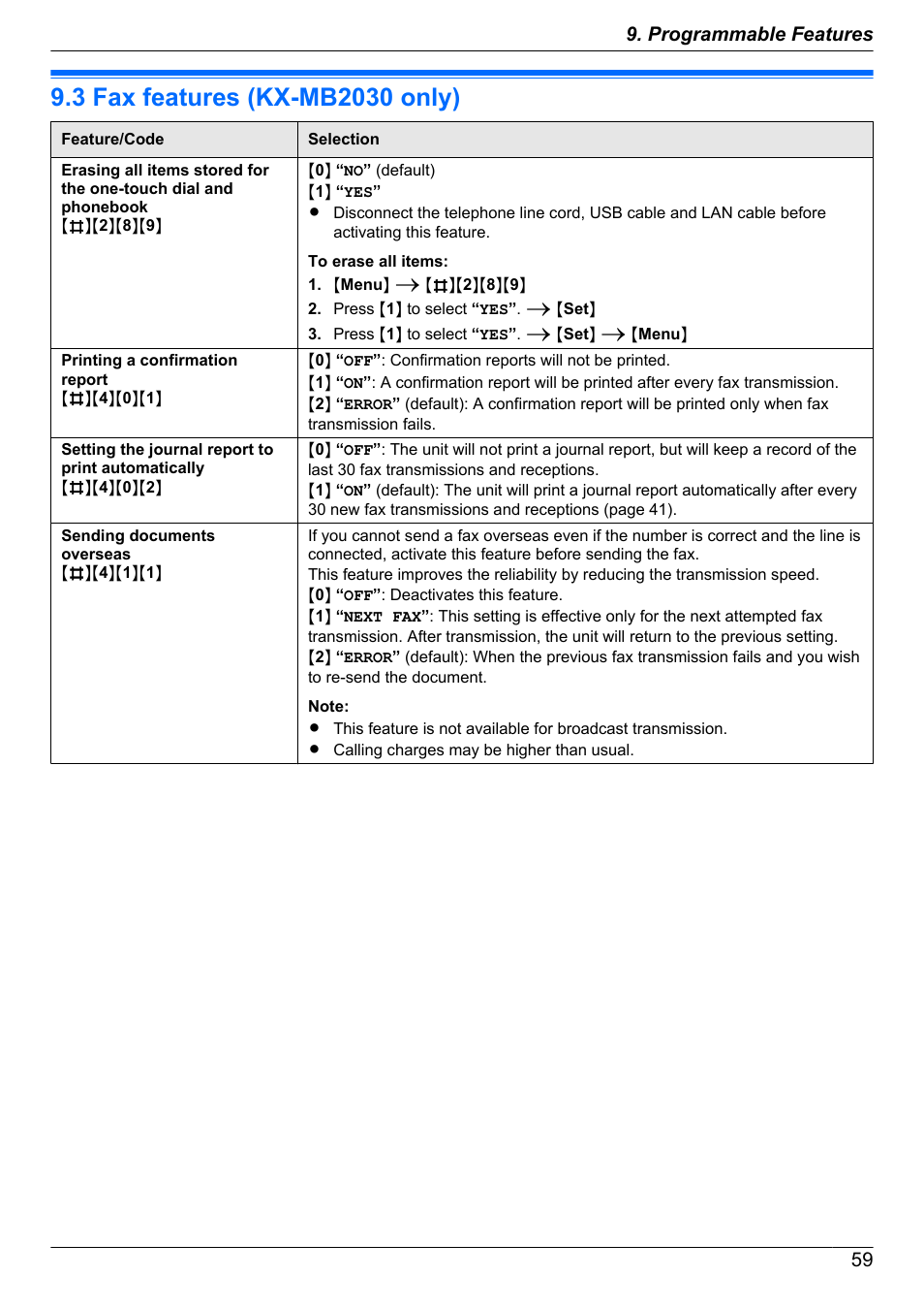 3 fax features (kx-mb2030 only), Fax features (kx-mb2030 only) | Panasonic CM0310DY0-CD User Manual | Page 59 / 116