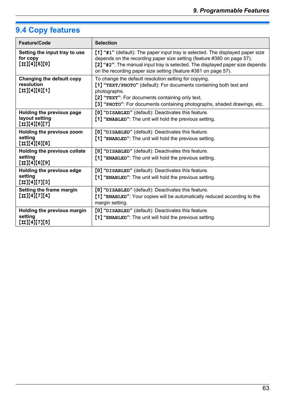 4 copy features, Copy features | Panasonic CM0310DY0-CD User Manual | Page 63 / 116
