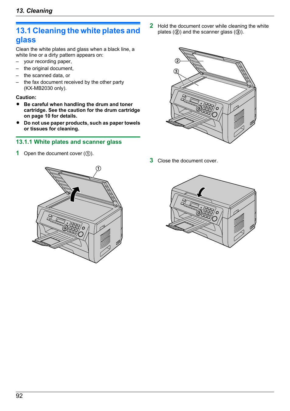 Cleaning, 1 cleaning the white plates and glass, 1 white plates and scanner glass | Cleaning the white plates and glass | Panasonic CM0310DY0-CD User Manual | Page 92 / 116