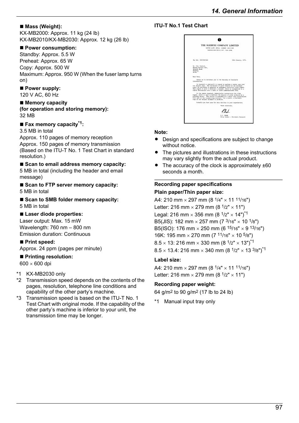 Transmission time, Transmission), Data compression system | Modem speed, 97 14. general information | Panasonic CM0310DY0-CD User Manual | Page 97 / 116
