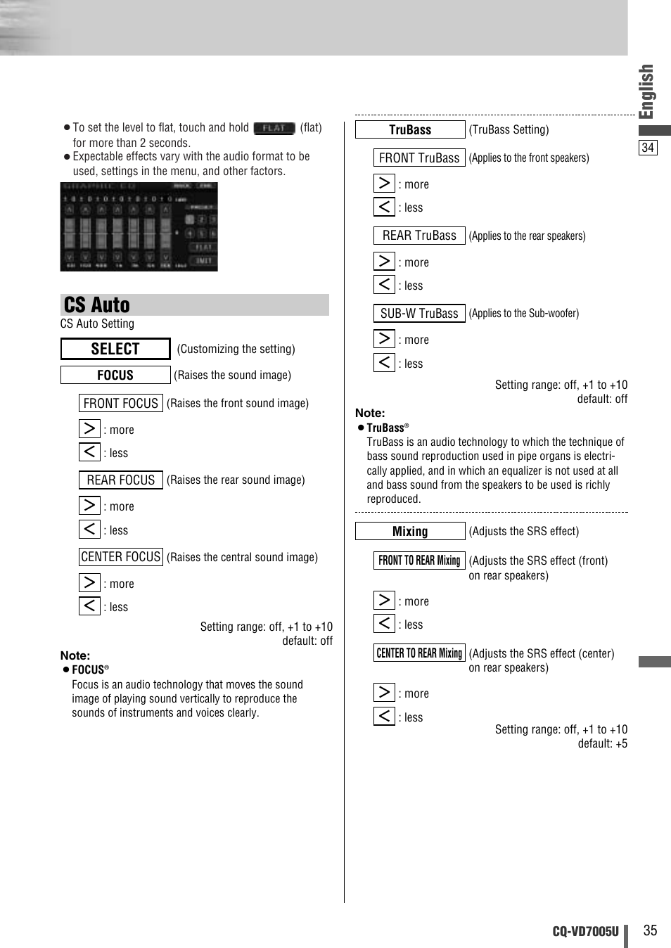 Cs auto, English, Select | Panasonic CQ-VD7005U User Manual | Page 35 / 52