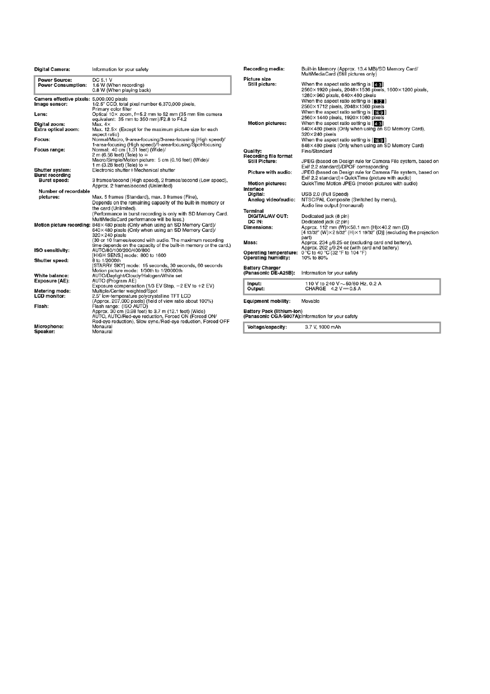 4 specifications | Panasonic DMC-TZ1GK User Manual | Page 12 / 63