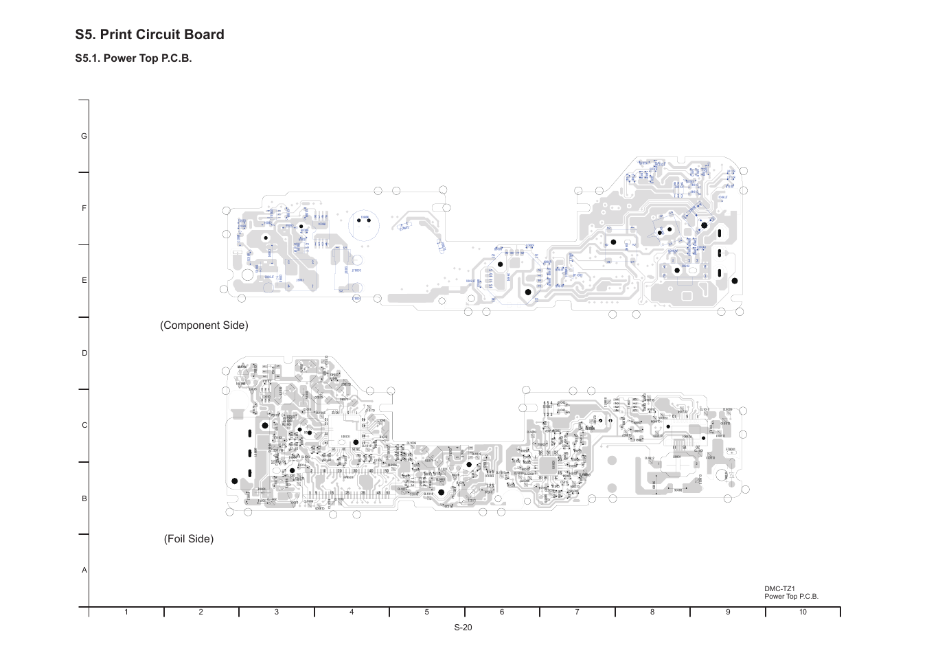 S5. print circuit board, S5.1. power top p.c.b, Foil side) (component side) | S-20, Dmc-tz1 power top p.c.b | Panasonic DMC-TZ1GK User Manual | Page 52 / 63