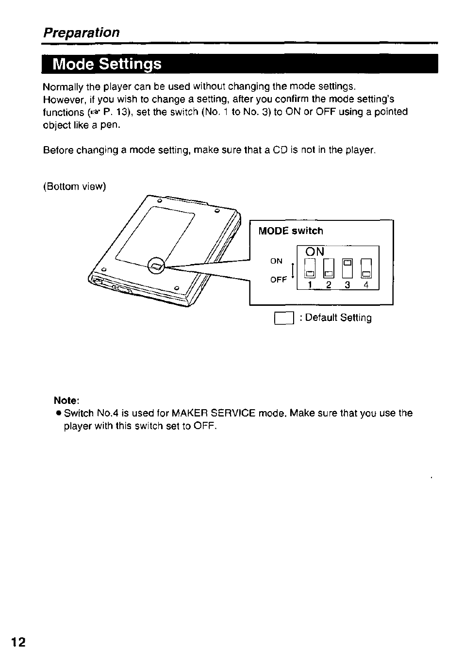 Mode settings, Preparation | Panasonic KXL-807A User Manual | Page 12 / 32