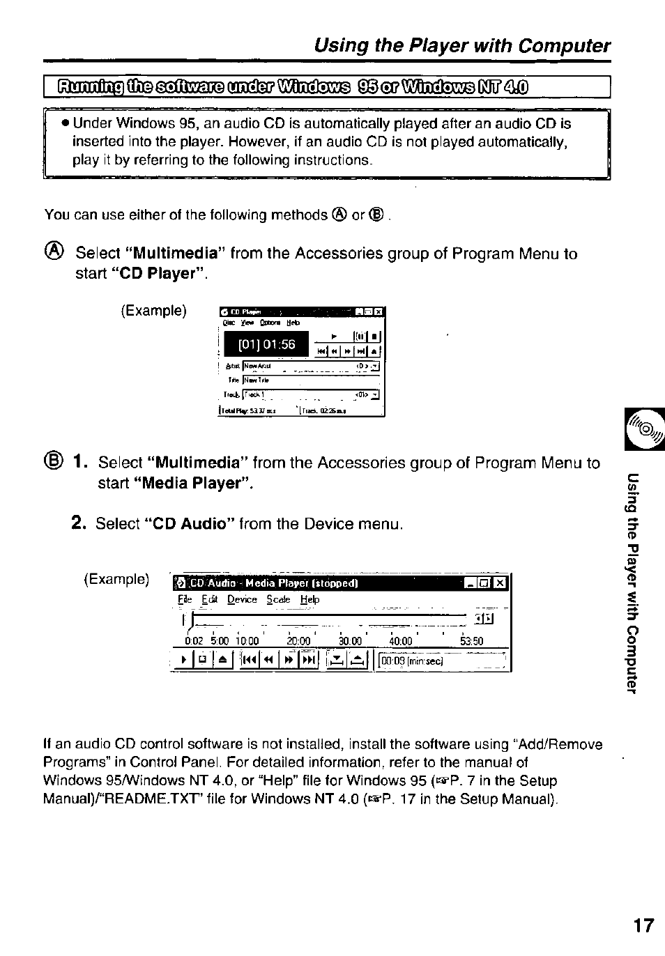 Using the player with computer | Panasonic KXL-807A User Manual | Page 17 / 32