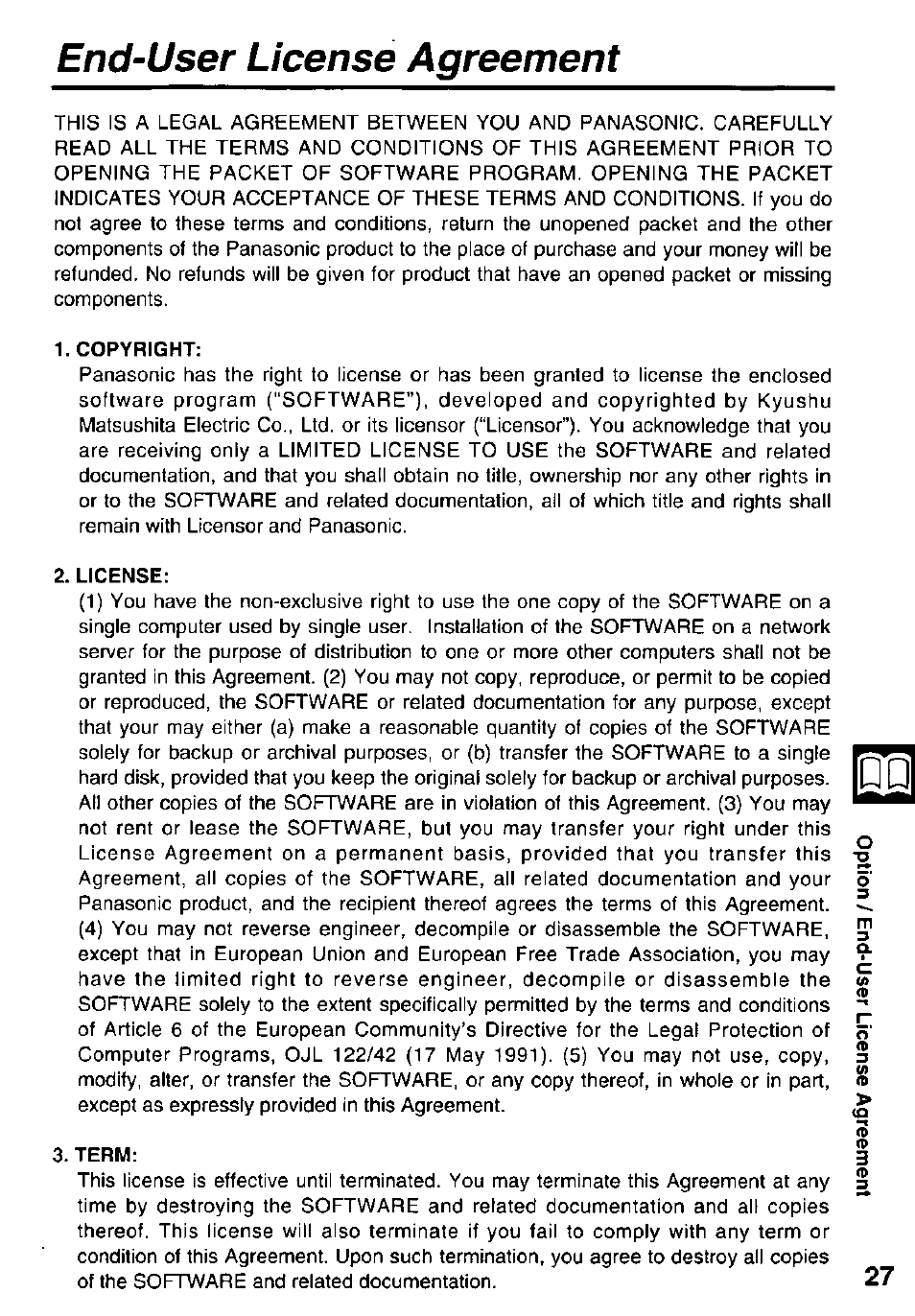 End-user license agreement | Panasonic KXL-807A User Manual | Page 27 / 32