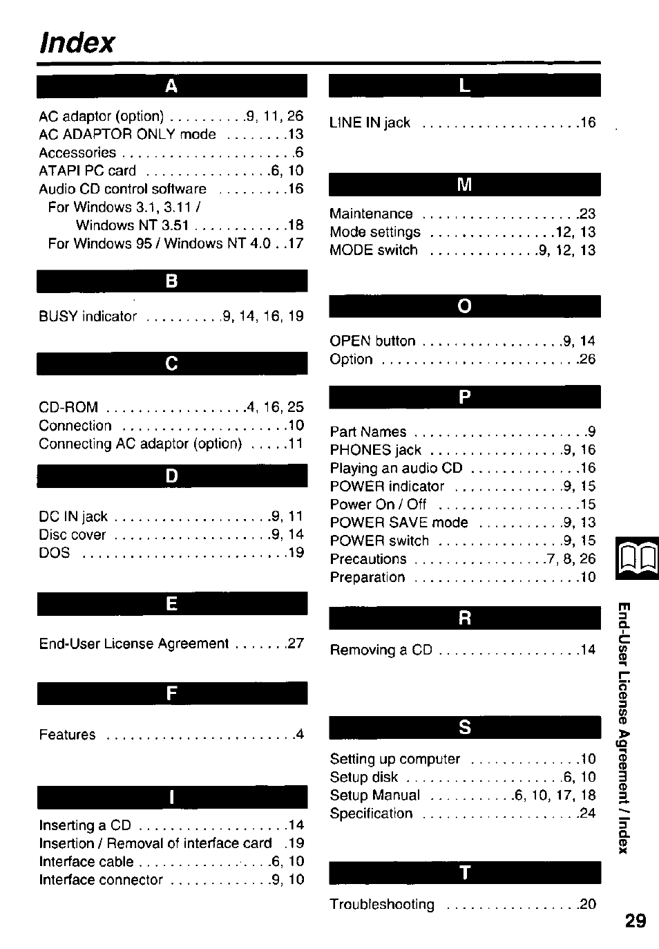 Index | Panasonic KXL-807A User Manual | Page 29 / 32