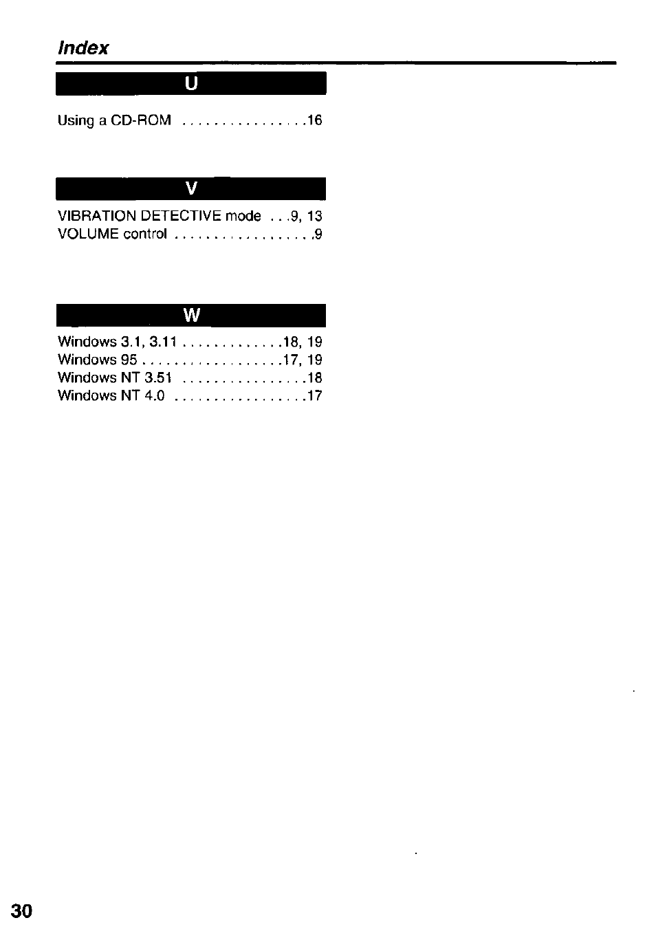 Index | Panasonic KXL-807A User Manual | Page 30 / 32