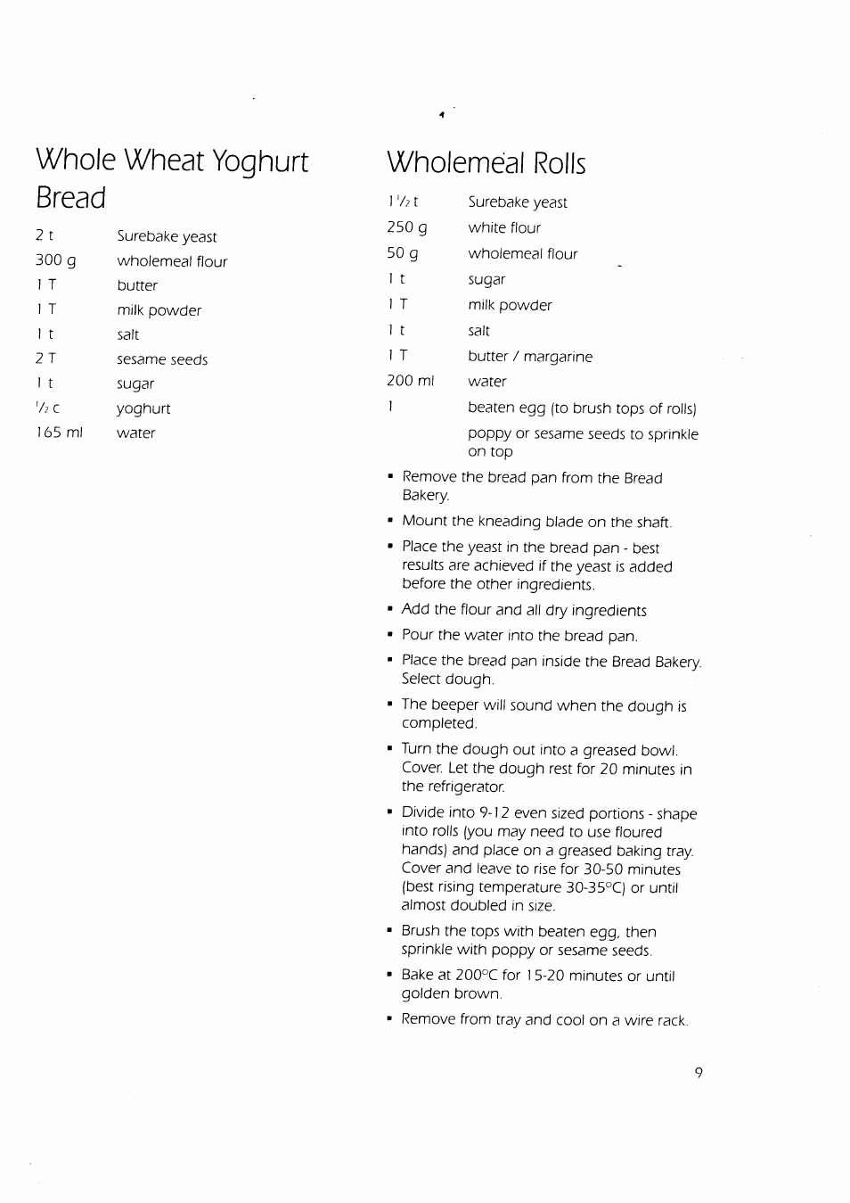 Whole wheat yoghurt bread, Wholemeal rolls | Panasonic SD-BT2P User Manual | Page 10 / 13