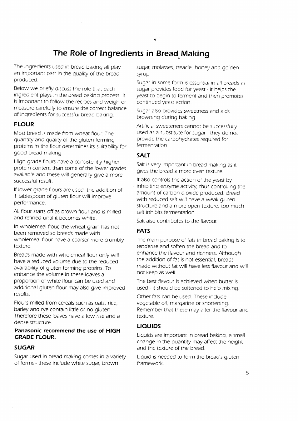 The role of ingredients in bread making | Panasonic SD-BT2P User Manual | Page 6 / 13