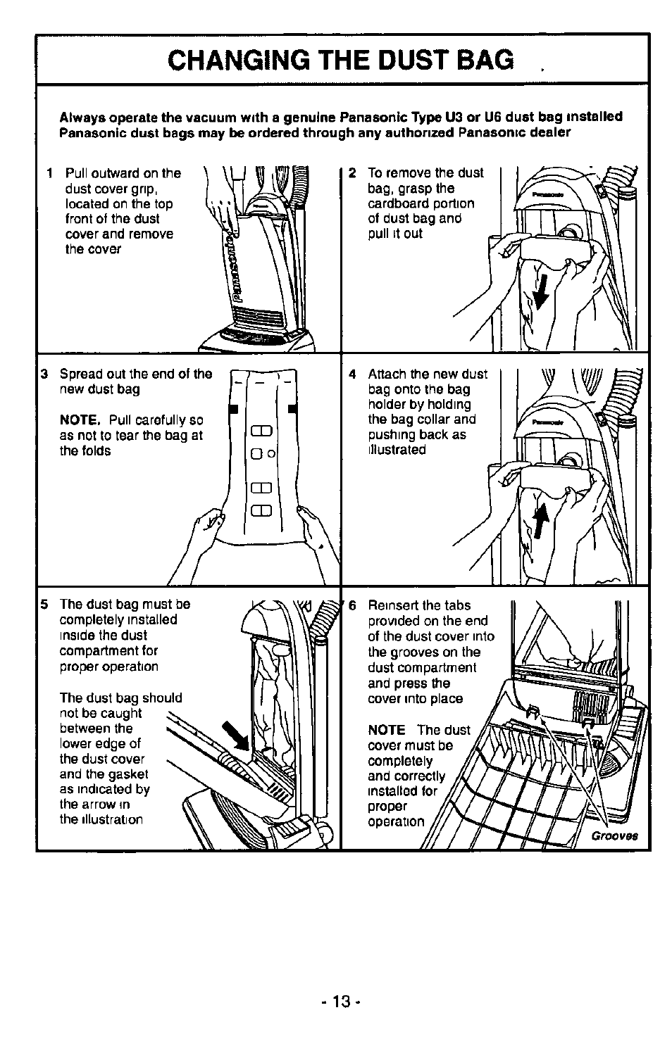 Changing the dust bag | Panasonic MC-V6945 User Manual | Page 13 / 24