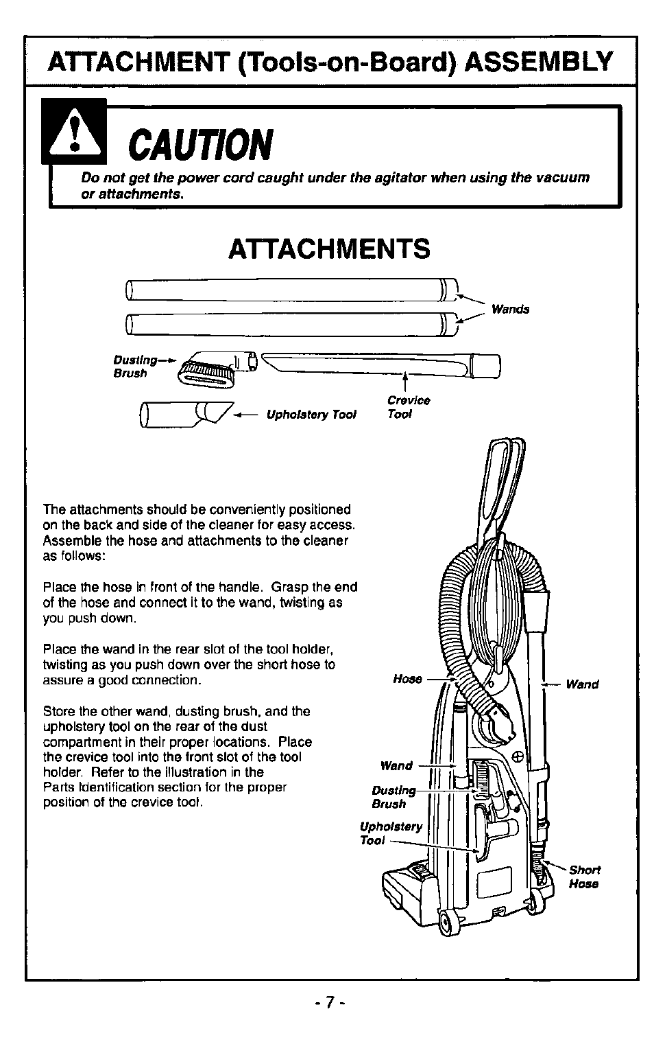 Caution, Attachments | Panasonic MC-V6945 User Manual | Page 7 / 24