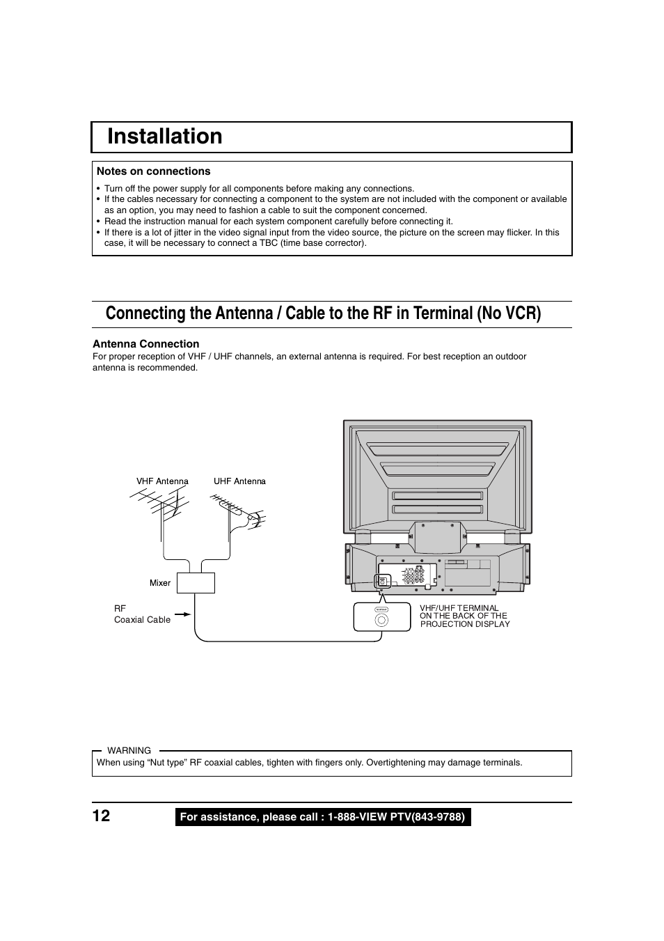 Installation | Panasonic PT 40LC12 User Manual | Page 12 / 72